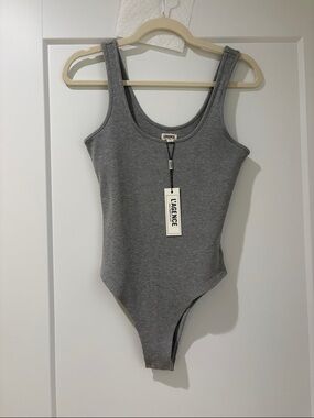 L'AGENCE “Nica” Scoop-neck Gray Ribbed Tank Bodysuit